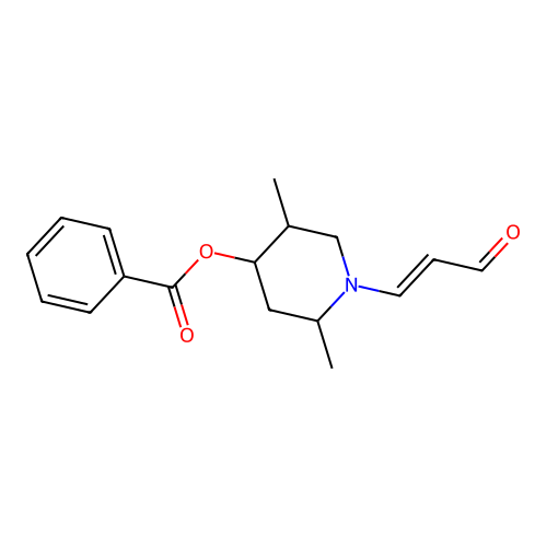 2,5-dimethyl-1-[(1E)-3-oxoprop-1-en-1-yl]piperidin-4-yl benzoate structure