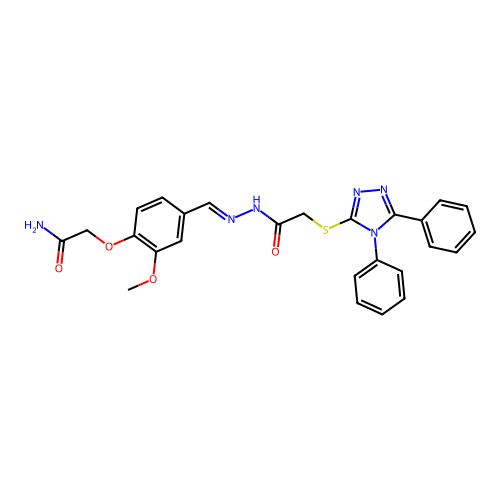 (E)-2-(4-((2-(2-((4,5-diphenyl-4H-1,2,4-triazol-3-yl)thio)acetyl)hydrazono)methyl)-2-methoxyphenoxy)acetamide structure