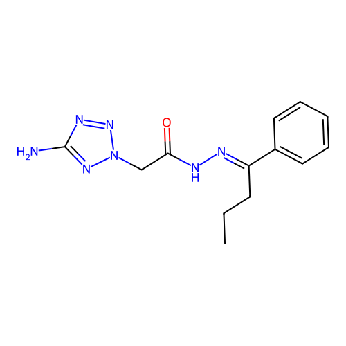 2-(5-amino-2H-tetrazol-2-yl)-N'-[(1E)-1-phenylbutylidene]acetohydrazide structure