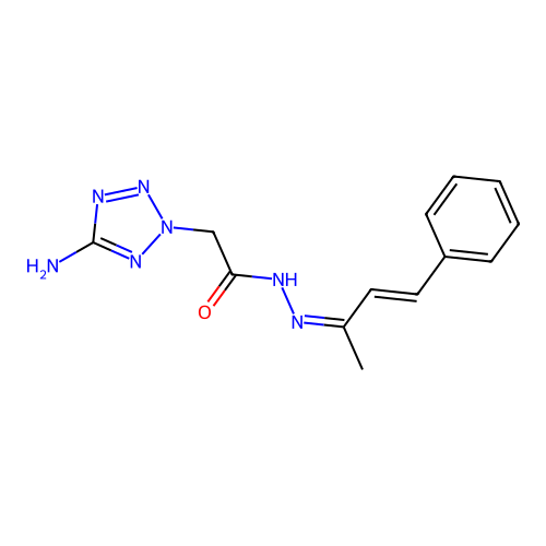 2-(5-aminotetrazol-2-yl)-N-[(Z)-[(E)-4-phenylbut-3-en-2-ylidene]amino]acetamide structure