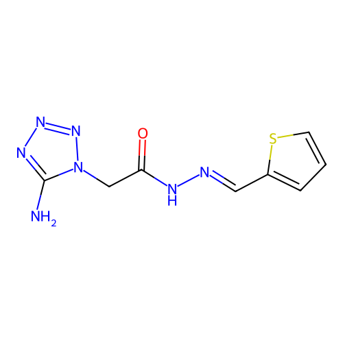 2-(5-aminotetrazol-1-yl)-N-[(E)-thiophen-2-ylmethylideneamino]acetamide structure