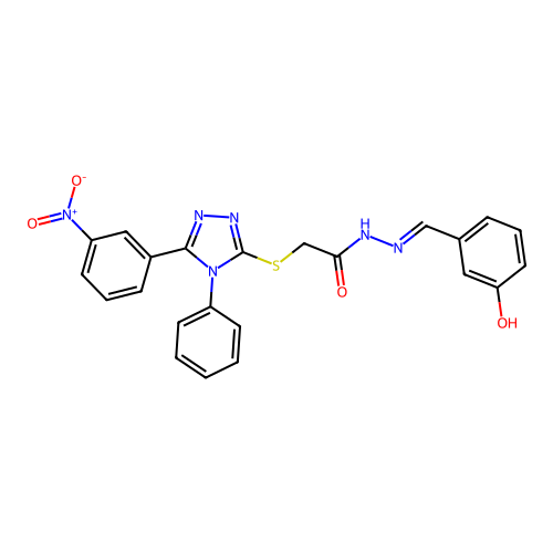 (E)-N'-(3-hydroxybenzylidene)-2-((5-(3-nitrophenyl)-4-phenyl-4H-1,2,4-triazol-3-yl)thio)acetohydrazide structure