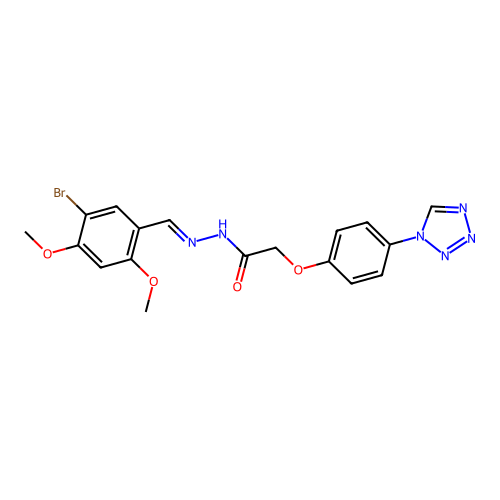 (E)-2-(4-(1H-tetrazol-1-yl)phenoxy)-N'-(5-bromo-2,4-dimethoxybenzylidene)acetohydrazide structure