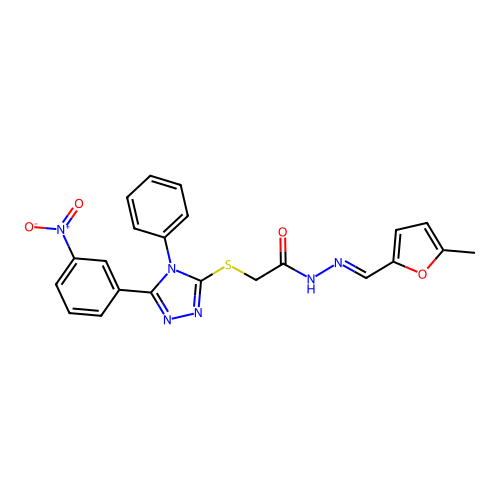 (E)-N'-((5-methylfuran-2-yl)methylene)-2-((5-(3-nitrophenyl)-4-phenyl-4H-1,2,4-triazol-3-yl)thio)acetohydrazide structure