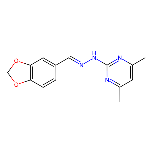 2-[(2E)-2-(1,3-benzodioxol-5-ylmethylidene)hydrazinyl]-4,6-dimethylpyrimidine structure