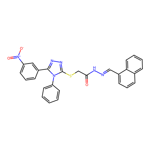 (E)-N'-(naphthalen-1-ylmethylene)-2-((5-(3-nitrophenyl)-4-phenyl-4H-1,2,4-triazol-3-yl)thio)acetohydrazide structure