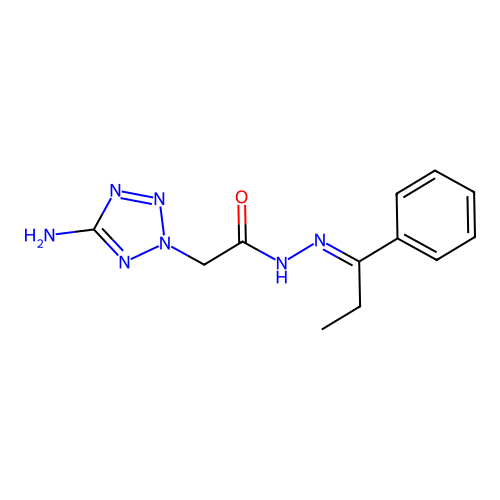 2-(5-amino-2H-tetrazol-2-yl)-N'-[(1E)-1-phenylpropylidene]acetohydrazide structure