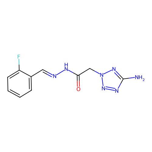 2-(5-amino-2H-tetrazol-2-yl)-N'-[(E)-(2-fluorophenyl)methylidene]acetohydrazide structure