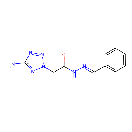 2-(5-amino-2H-tetrazol-2-yl)-N'-[(1E)-1-phenylethylidene]acetohydrazide structure