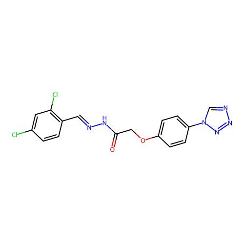 (E)-2-(4-(1H-tetrazol-1-yl)phenoxy)-N'-(2,4-dichlorobenzylidene)acetohydrazide structure