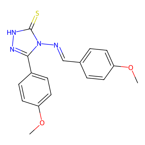 4-[(4-methoxybenzylidene)amino]-5-(4-methoxyphenyl)-4H-1,2,4-triazol-3-yl hydrosulfide structure