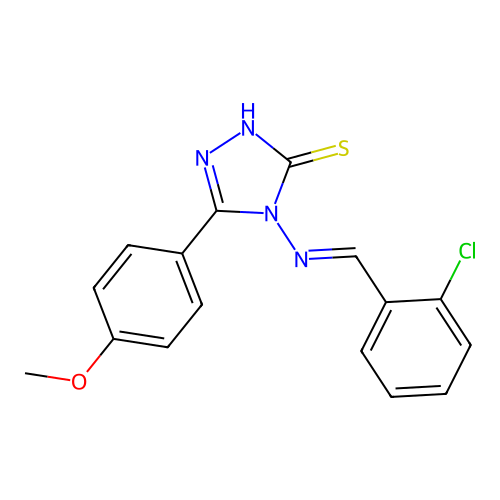 4-[(E)-(2-chlorophenyl)methylideneamino]-3-(4-methoxyphenyl)-1H-1,2,4-triazole-5-thione structure