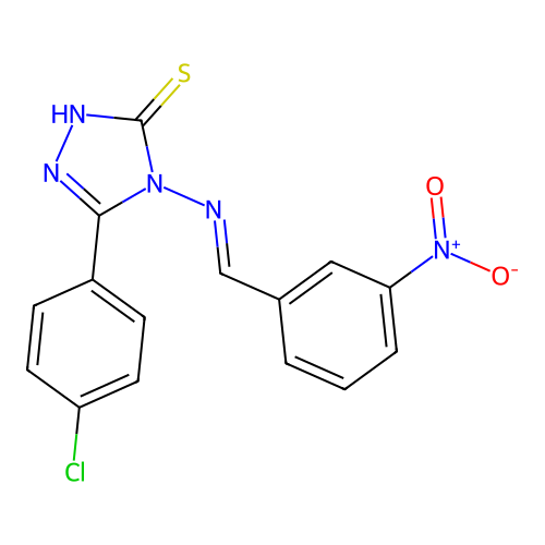 5-(4-chlorophenyl)-4-[(3-nitrobenzylidene)amino]-4H-1,2,4-triazole-3-thiol structure