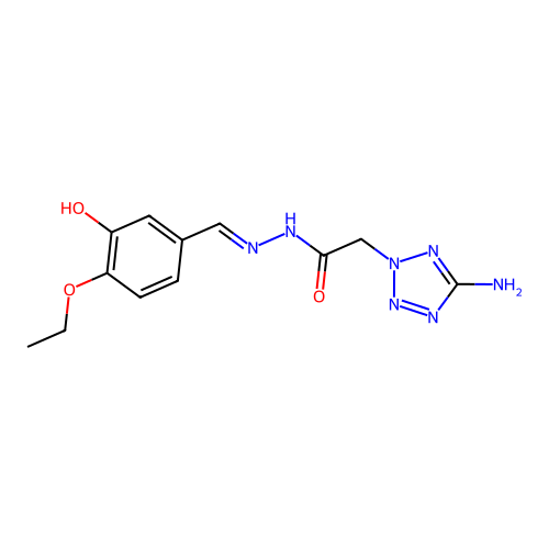 (E)-2-(5-amino-2H-tetrazol-2-yl)-N'-(4-ethoxy-3-hydroxybenzylidene)acetohydrazide structure