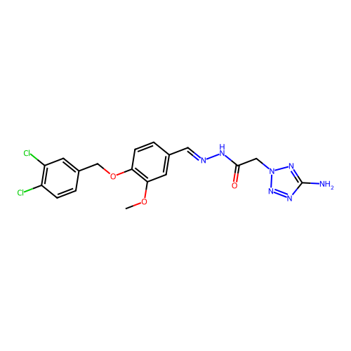 (E)-2-(5-amino-2H-tetrazol-2-yl)-N'-(4-((3,4-dichlorobenzyl)oxy)-3-methoxybenzylidene)acetohydrazide structure