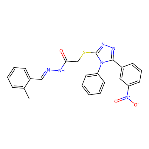 (E)-N'-(2-methylbenzylidene)-2-((5-(3-nitrophenyl)-4-phenyl-4H-1,2,4-triazol-3-yl)thio)acetohydrazide structure