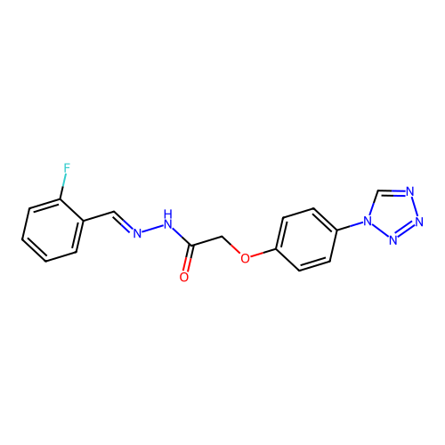 (E)-2-(4-(1H-tetrazol-1-yl)phenoxy)-N'-(2-fluorobenzylidene)acetohydrazide structure