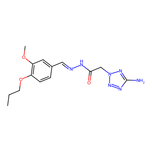 (E)-2-(5-amino-2H-tetrazol-2-yl)-N'-(3-methoxy-4-propoxybenzylidene)acetohydrazide structure