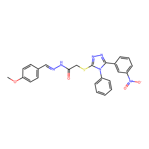 (E)-N'-(4-methoxybenzylidene)-2-((5-(3-nitrophenyl)-4-phenyl-4H-1,2,4-triazol-3-yl)thio)acetohydrazide structure