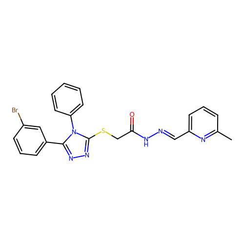 (E)-2-((5-(3-bromophenyl)-4-phenyl-4H-1,2,4-triazol-3-yl)thio)-N'-((6-methylpyridin-2-yl)methylene)acetohydrazide structure