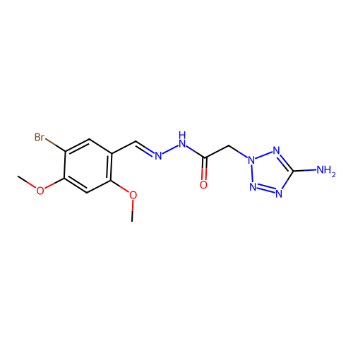 (E)-2-(5-amino-2H-tetrazol-2-yl)-N'-(5-bromo-2,4-dimethoxybenzylidene)acetohydrazide structure