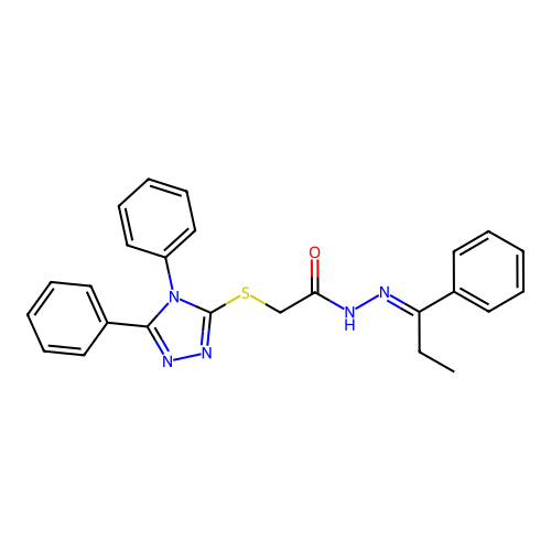 (E)-2-((4,5-diphenyl-4H-1,2,4-triazol-3-yl)thio)-N'-(1-phenylpropylidene)acetohydrazide structure