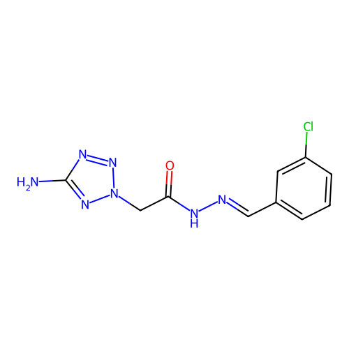 2-(5-aminotetrazol-2-yl)-N-[(E)-(3-chlorophenyl)methylideneamino]acetamide structure