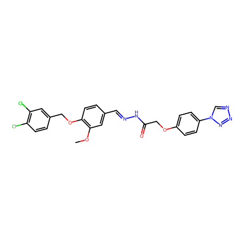 2-(4-(1H-tetrazol-1-yl)phenoxy)-N'-(4-((3,4-dichlorobenzyl)oxy)-3-methoxybenzylidene)acetohydrazide structure