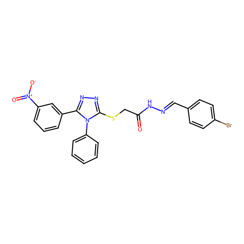 (E)-N'-(4-bromobenzylidene)-2-((5-(3-nitrophenyl)-4-phenyl-4H-1,2,4-triazol-3-yl)thio)acetohydrazide structure