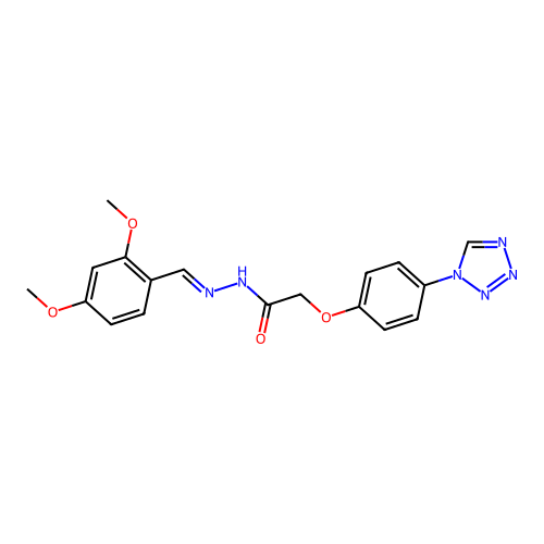 (E)-2-(4-(1H-tetrazol-1-yl)phenoxy)-N'-(2,4-dimethoxybenzylidene)acetohydrazide structure