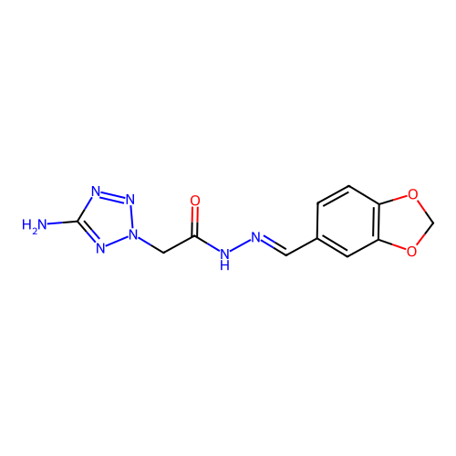 (E)-2-(5-amino-2H-tetrazol-2-yl)-N'-(benzo[d][1,3]dioxol-5-ylmethylene)acetohydrazide structure