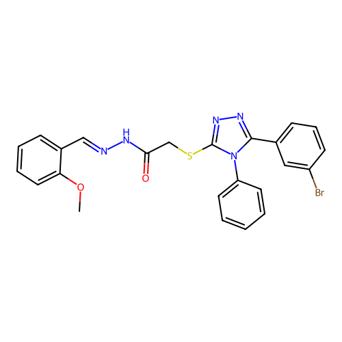 (E)-2-((5-(3-bromophenyl)-4-phenyl-4H-1,2,4-triazol-3-yl)thio)-N'-(2-methoxybenzylidene)acetohydrazide structure
