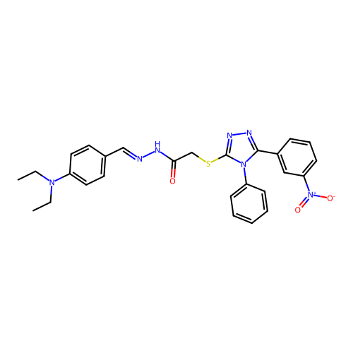 (E)-N'-(4-(diethylamino)benzylidene)-2-((5-(3-nitrophenyl)-4-phenyl-4H-1,2,4-triazol-3-yl)thio)acetohydrazide structure