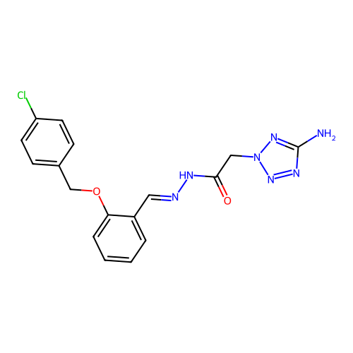 (E)-2-(5-amino-2H-tetrazol-2-yl)-N'-(2-((4-chlorobenzyl)oxy)benzylidene)acetohydrazide structure