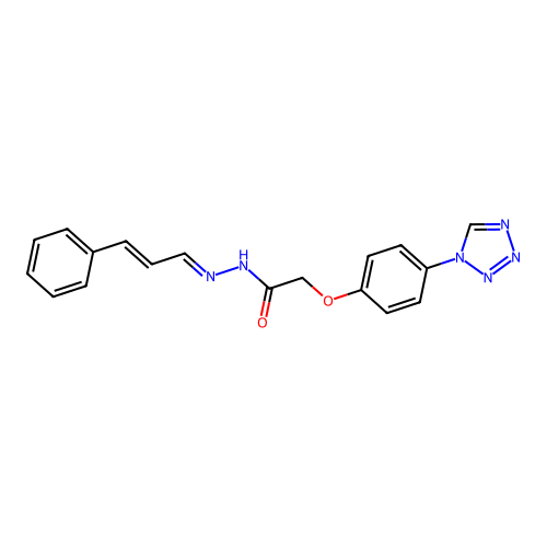 (E)-2-(4-(1H-tetrazol-1-yl)phenoxy)-N'-((E)-3-phenylallylidene)acetohydrazide structure