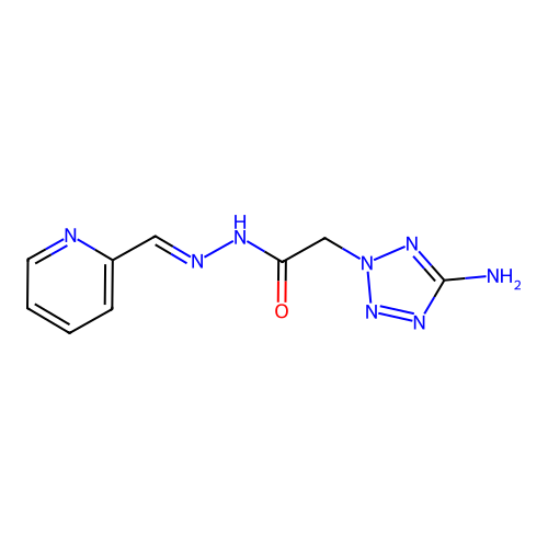 2-(5-amino-2H-tetrazol-2-yl)-N'-[(E)-pyridin-2-ylmethylidene]acetohydrazide structure