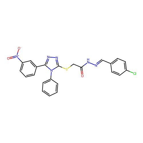 (E)-N'-(4-chlorobenzylidene)-2-((5-(3-nitrophenyl)-4-phenyl-4H-1,2,4-triazol-3-yl)thio)acetohydrazide structure