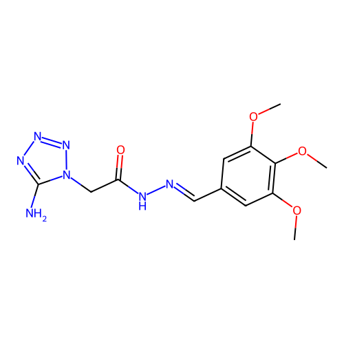 (E)-2-(5-amino-1H-tetrazol-1-yl)-N'-(3,4,5-trimethoxybenzylidene)acetohydrazide structure