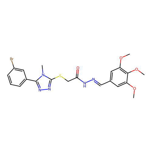(E)-2-((5-(3-bromophenyl)-4-methyl-4H-1,2,4-triazol-3-yl)thio)-N'-(3,4,5-trimethoxybenzylidene)acetohydrazide structure