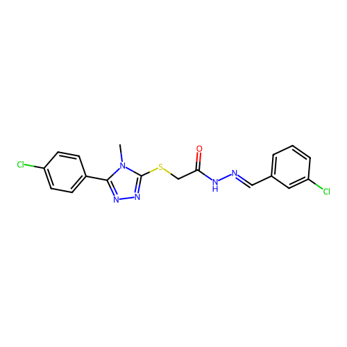 (E)-N'-(3-chlorobenzylidene)-2-((5-(4-chlorophenyl)-4-methyl-4H-1,2,4-triazol-3-yl)thio)acetohydrazide structure