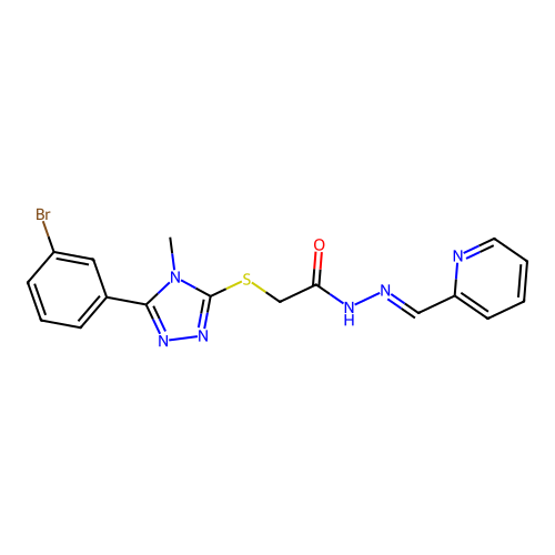 (E)-2-((5-(3-bromophenyl)-4-methyl-4H-1,2,4-triazol-3-yl)thio)-N'-(pyridin-2-ylmethylene)acetohydrazide structure