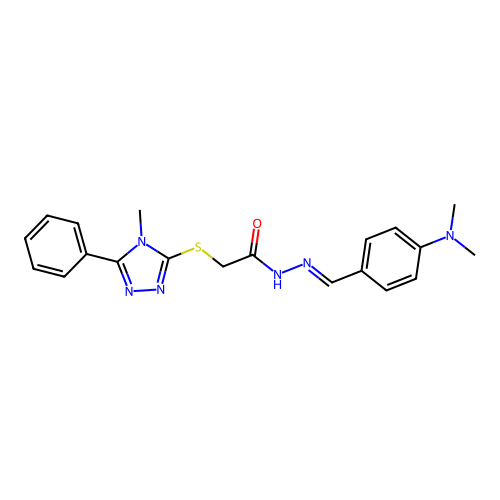 (E)-N'-(4-(dimethylamino)benzylidene)-2-((4-methyl-5-phenyl-4H-1,2,4-triazol-3-yl)thio)acetohydrazide structure