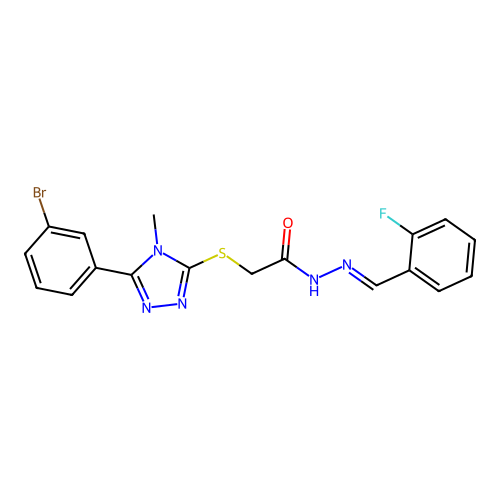 (E)-2-((5-(3-bromophenyl)-4-methyl-4H-1,2,4-triazol-3-yl)thio)-N'-(2-fluorobenzylidene)acetohydrazide structure