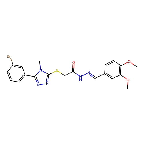 (E)-2-((5-(3-bromophenyl)-4-methyl-4H-1,2,4-triazol-3-yl)thio)-N'-(3,4-dimethoxybenzylidene)acetohydrazide structure