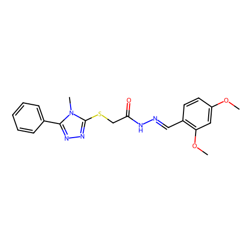 (E)-N'-(2,4-dimethoxybenzylidene)-2-((4-methyl-5-phenyl-4H-1,2,4-triazol-3-yl)thio)acetohydrazide structure