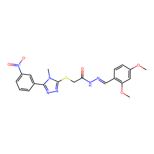 (E)-N'-(2,4-dimethoxybenzylidene)-2-((4-methyl-5-(3-nitrophenyl)-4H-1,2,4-triazol-3-yl)thio)acetohydrazide structure