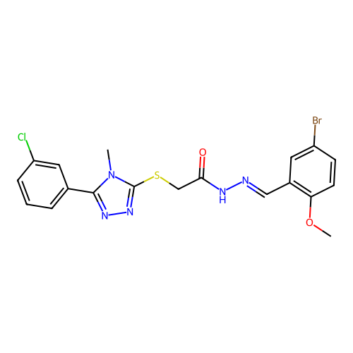 (E)-N'-(5-bromo-2-methoxybenzylidene)-2-((5-(3-chlorophenyl)-4-methyl-4H-1,2,4-triazol-3-yl)thio)acetohydrazide structure