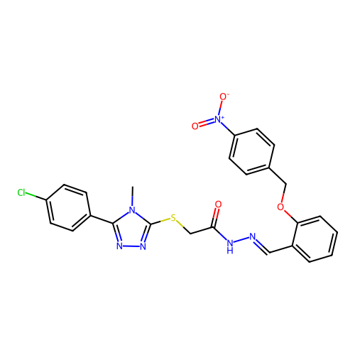 2-((5-(4-chlorophenyl)-4-methyl-4H-1,2,4-triazol-3-yl)thio)-N'-(2-((4-nitrobenzyl)oxy)benzylidene)acetohydrazide structure