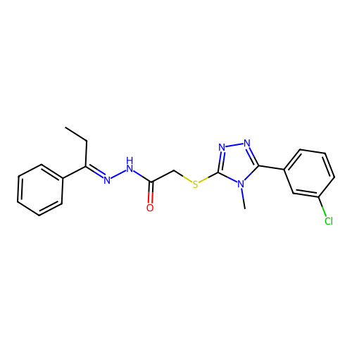 (E)-2-((5-(3-chlorophenyl)-4-methyl-4H-1,2,4-triazol-3-yl)thio)-N'-(1-phenylpropylidene)acetohydrazide structure