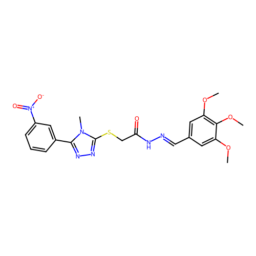 (E)-2-((4-methyl-5-(3-nitrophenyl)-4H-1,2,4-triazol-3-yl)thio)-N'-(3,4,5-trimethoxybenzylidene)acetohydrazide structure
